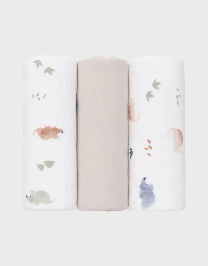 Noukie's - Lot de 3 langes en mousseline bio - 70x70 cm - Dino