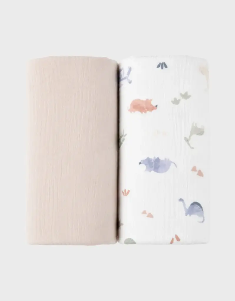 Noukie's - Lot de 2 langes en mousseline bio - Dino - 100X100cm