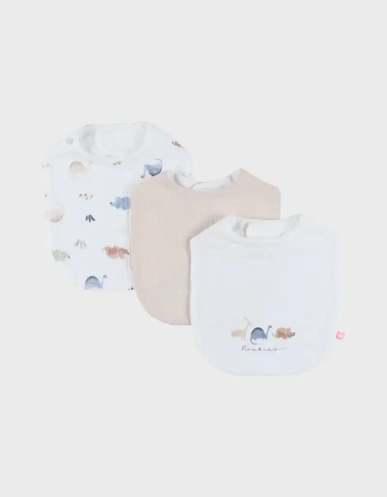 Noukie's - Lot de 3 bavoirs - mousseline - coton bio - Dino - 3m+