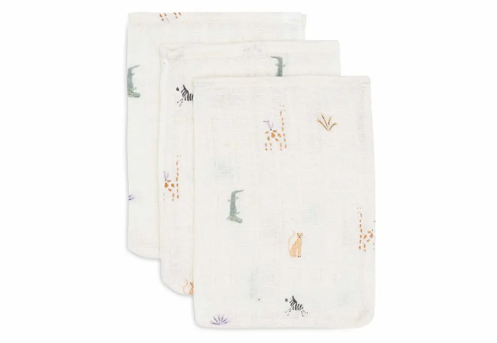 Jollein - Gant de Toilette Gaze de Coton - Jungle Jambo- 3 Unités 