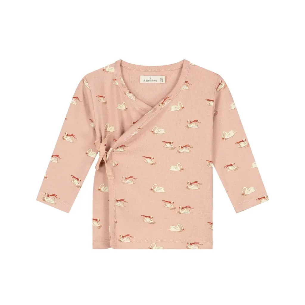 A Tiny Story - Blouse cache-coeur motif cygne - Old Pink