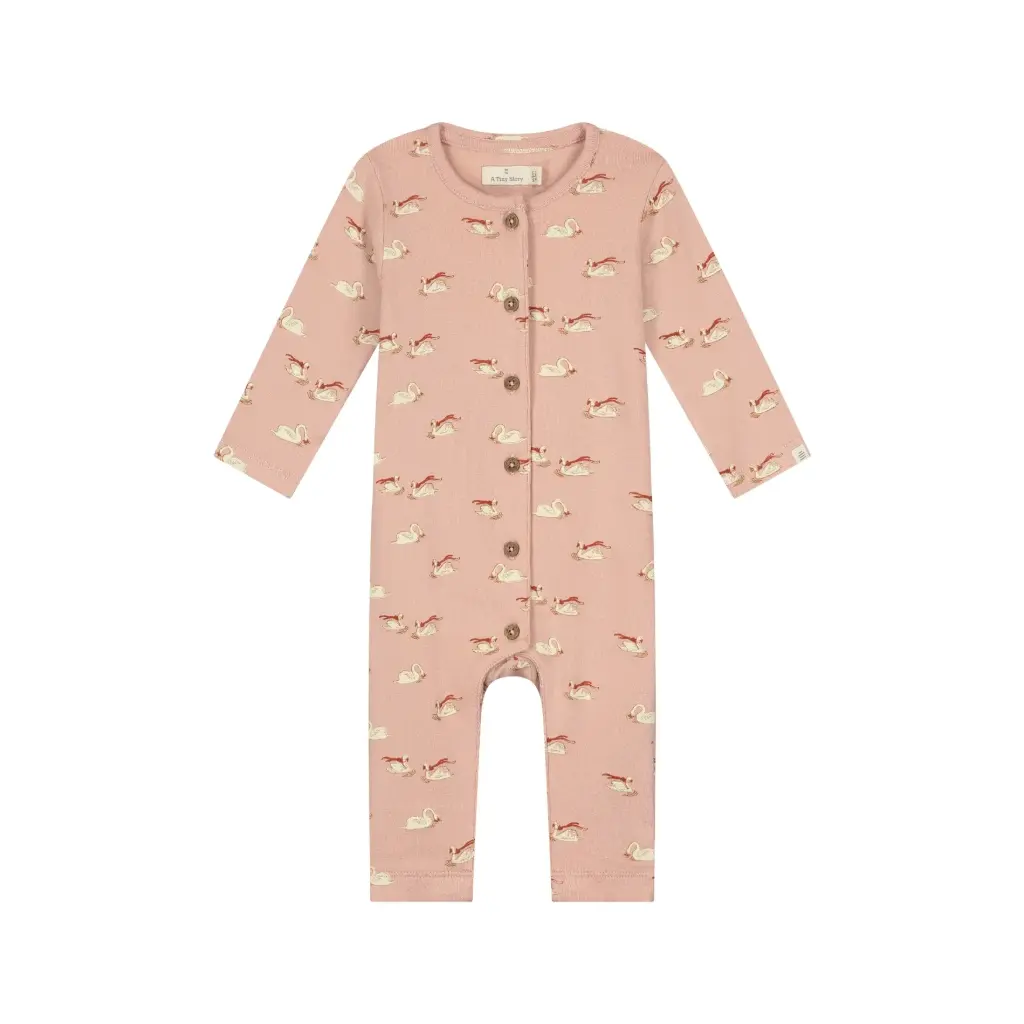 A Tiny Story - Combinaison bébé motif cygne - Old Pink