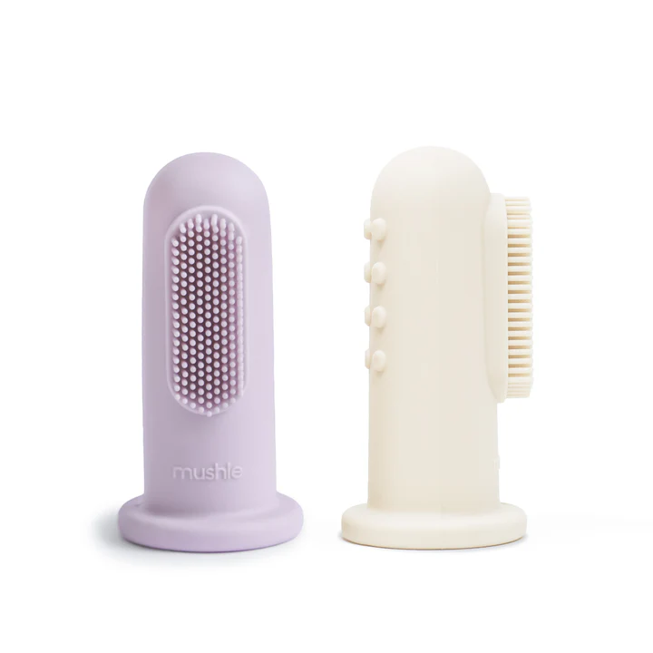 Mushie - Lot de 2 brosses à dents a doigts pour bébé en silicone - Soft Lilac/Ivory