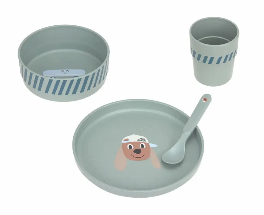 Lässig - Coffret repas (assiette, bol, tasse, cuillère) - Tiny Team Chien