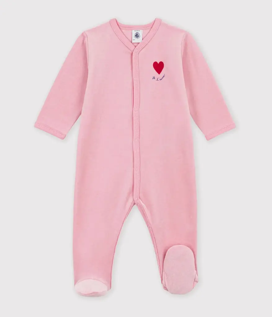 Petit Bateau - Pyjama en velours bébé rose - Je t'aime
