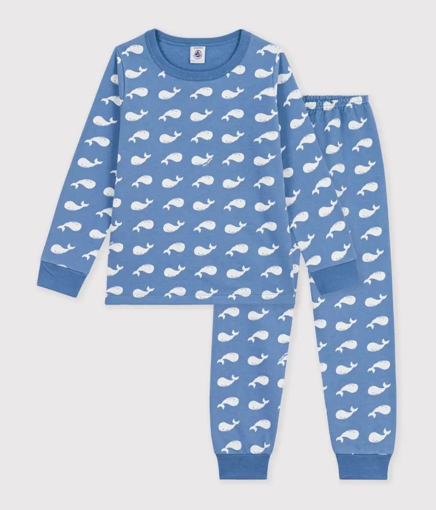Petit Bateau - Pyjama enfant en molleton imprimé baleines - 8ans