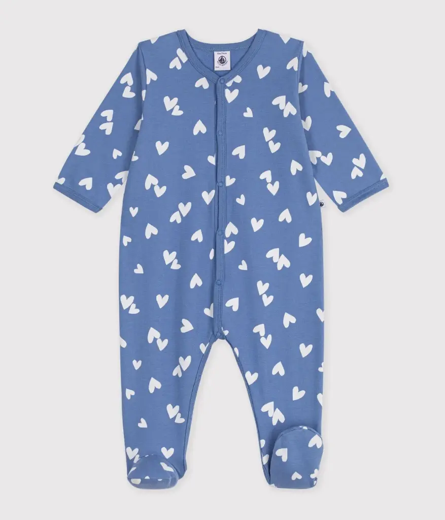 Petit Bateau - Pyjama bleu coeur blanc avec pieds 