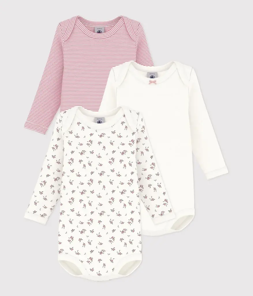 Petit Bateau - Lot de 3 bodies manches longues en coton imprimé myrtilles bébé