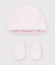 Petit Bateau - Lot de bonnet et moufles bébé en coton - Rose - 1mois 