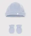 Petit Bateau - Lot de bonnet et moufles bébé en coton - Bleu - 1mois 