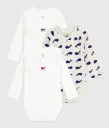 Petit Bateau - Lot de 3 bodies manches longues en coton imprimé baleine