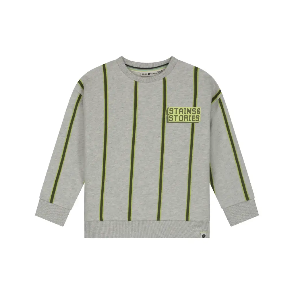 Stains & Stories - Pull vert et gris à lignes - Light Grey Melee - Garçon