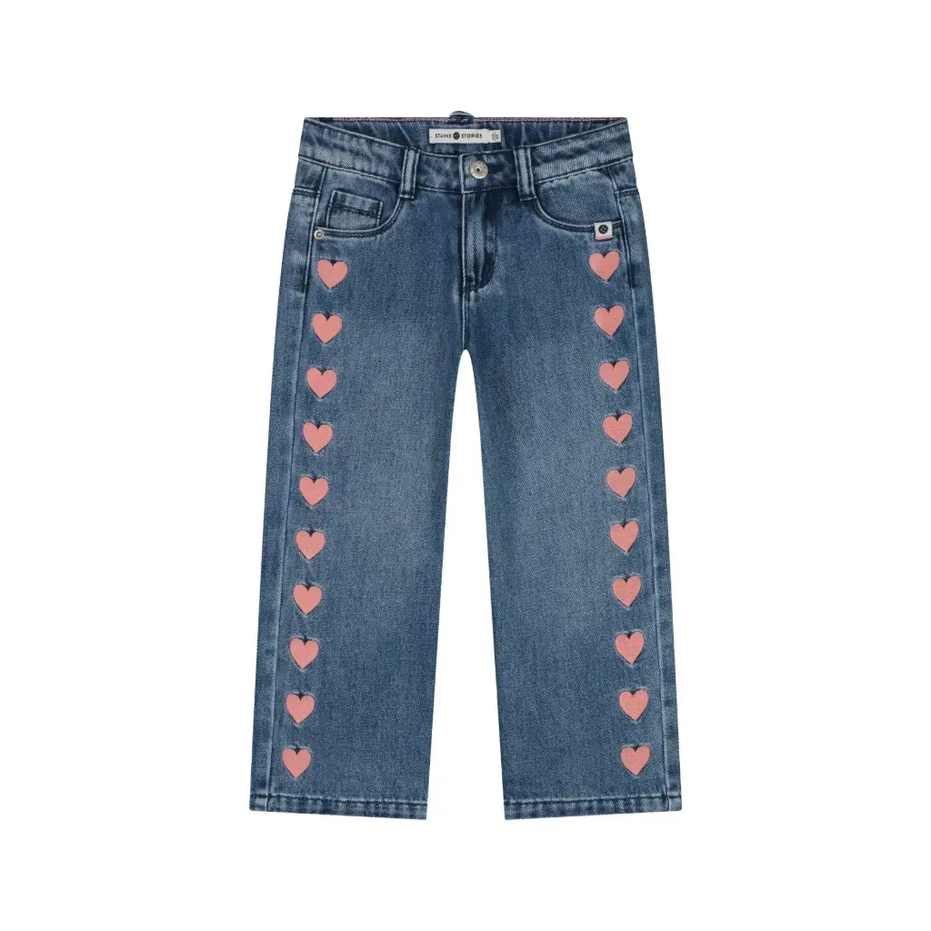 Stains & Stories - Pantalon Jeans Coeurs - Medium blue denim - Fille