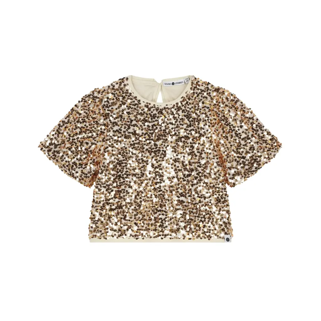 Stains & Stories - Blouse à courtes manches à paillettes - Gold - Fille