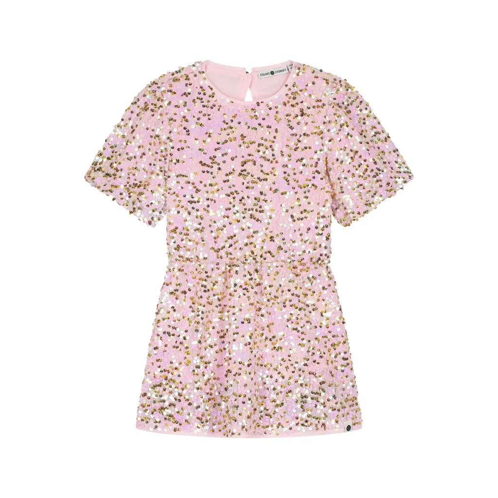 Stains & Stories - Robe à manches courtes à paillettes - Blush - Fille
