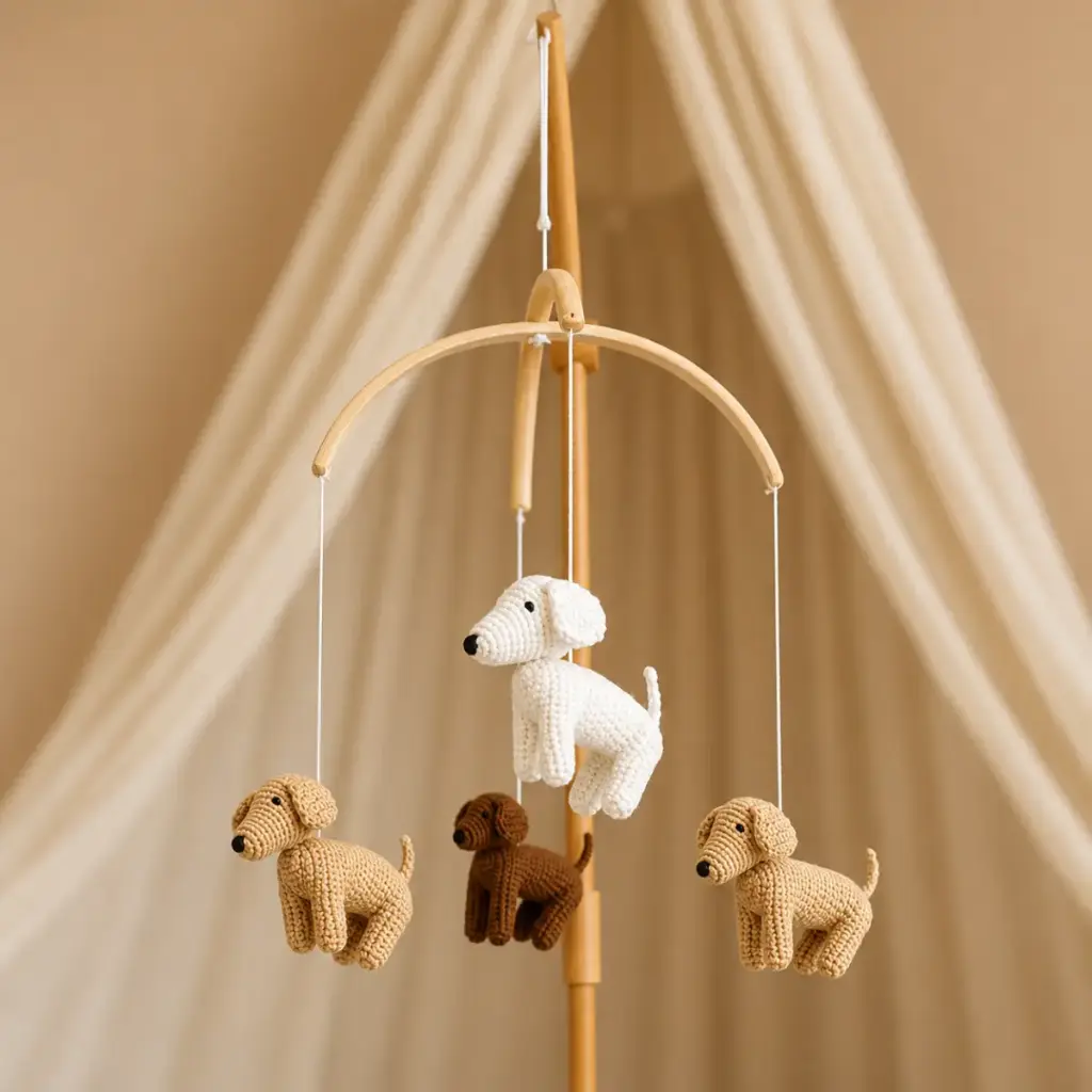 Little Loua - Mobile Bébé Fait Main - Petits chiens crochetés 