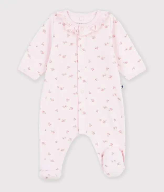 Petit Bateau - Pyjama bébé en velours avec col imprimé à fleurs