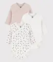 Petit Bateau - Lot de 3 bodies croisés manches longues en coton imprimé bébé