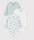 Petit Bateau - Lot de 3 bodies croisés manches longues en coton imprimé bébé