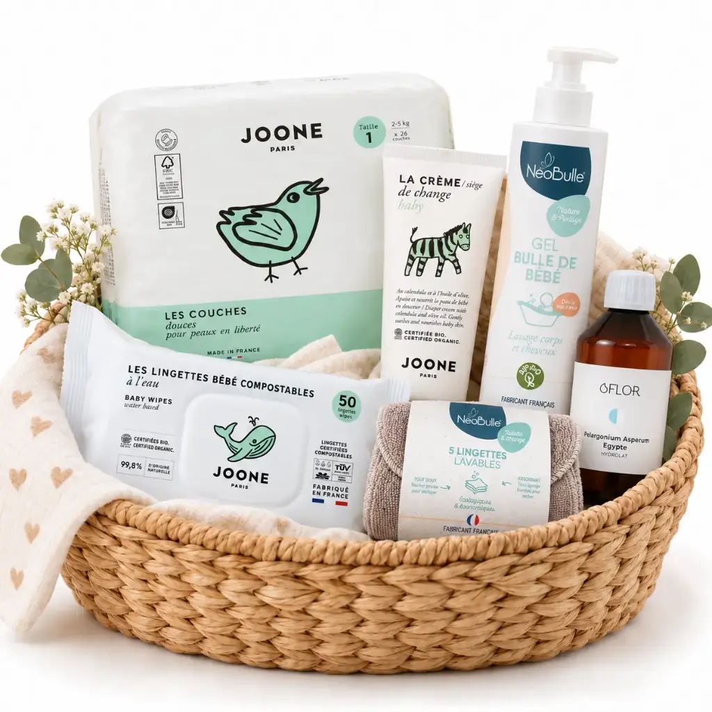 Pack de change pour bébé - Couches, lingettes, hydrolat, gel lavant et crème