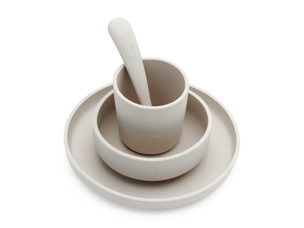 Jollein - Set de repas Bébé Silicone (4 pièces) - Nougat