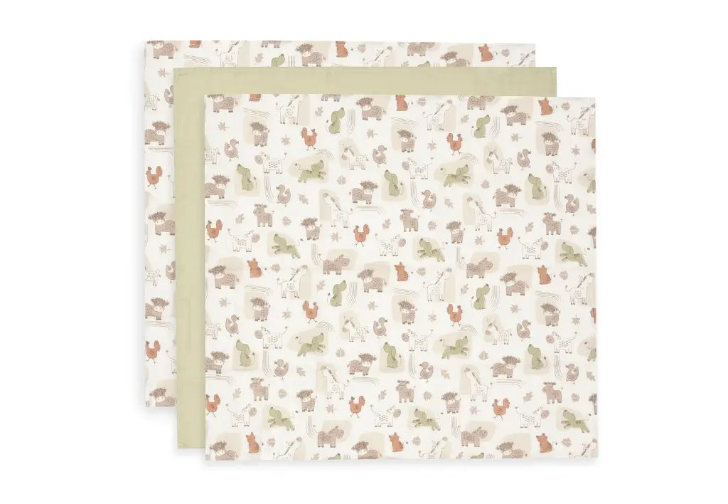 Jollein - Lange gaze de Coton Small 70x70cm - Barn Buddies - 3 Unités