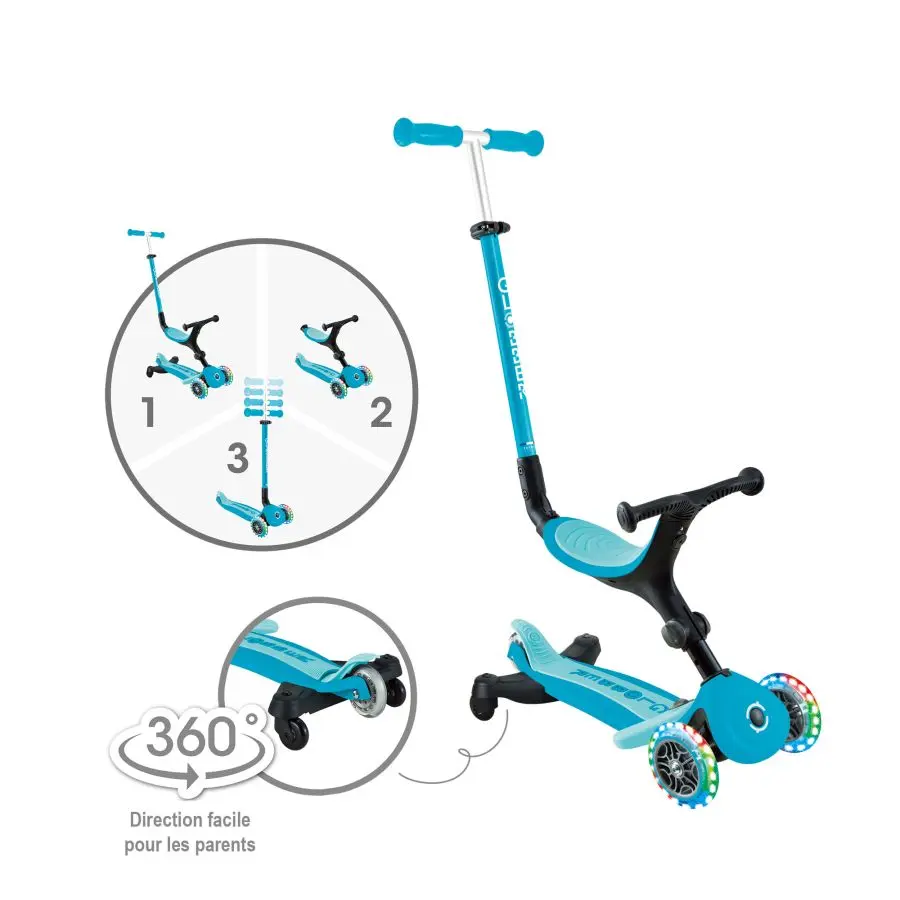 GLOBBER - Trottinette évolutive Go Up Active Lights 360 - Aqua