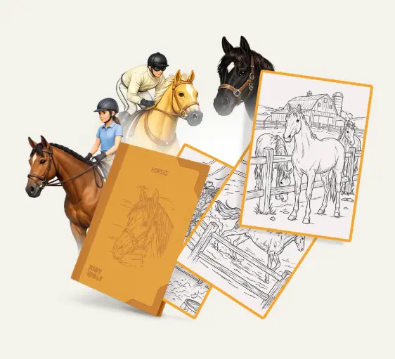 KIDYWOLF - KIDYDRAW - Recharge de 30 dessins à décalquer - chevaux