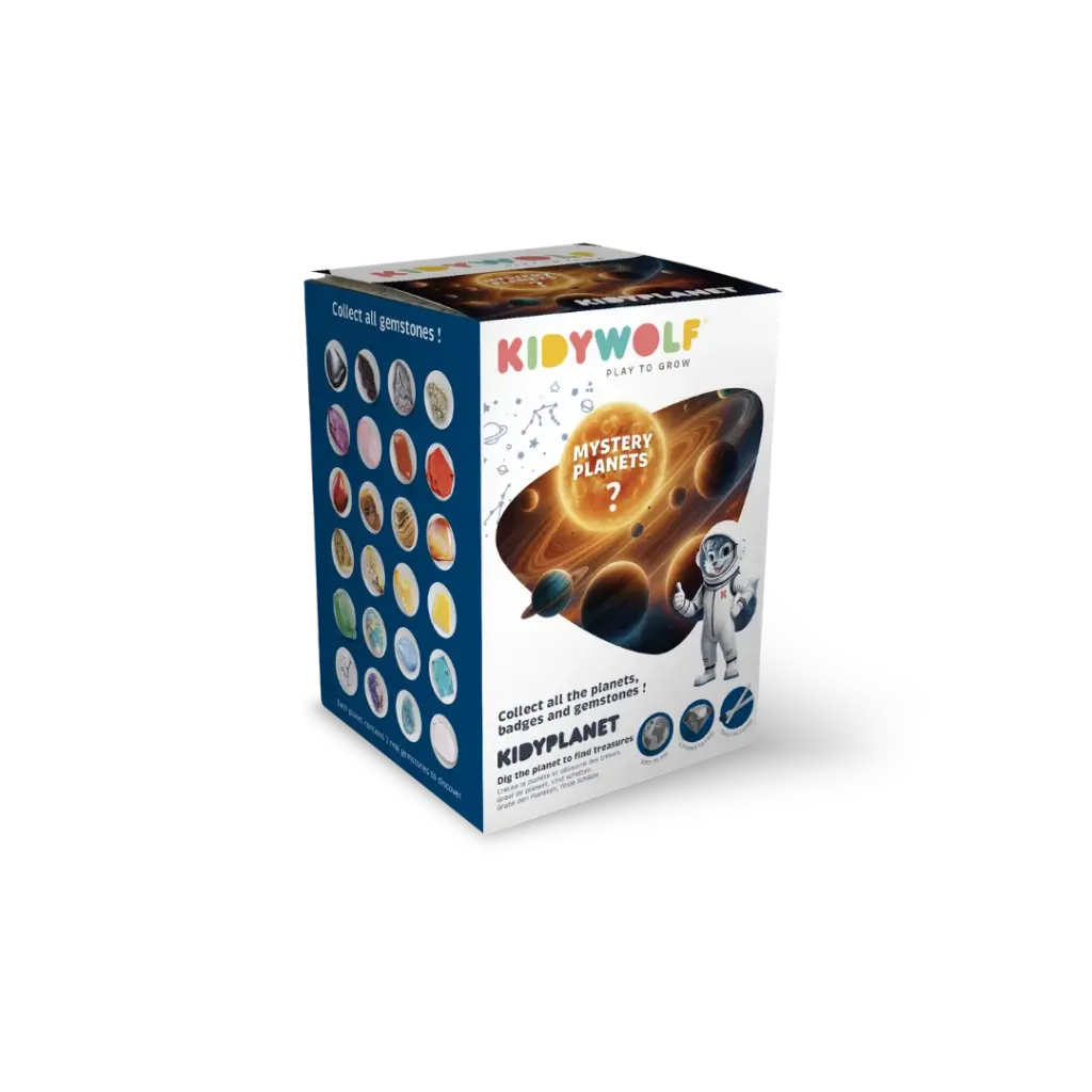 KIDYWOLF - KIDYPLANET - Boîte mystère planète à creuser avec pierres semi-précieuses