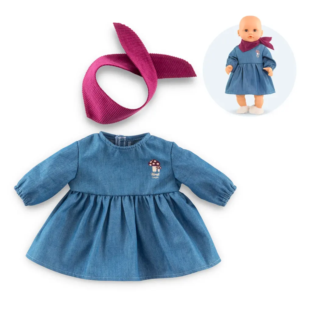 Corolle - Robe en Jean Manches Longues & Foulard pour poupon 30 cm - 18 mois +