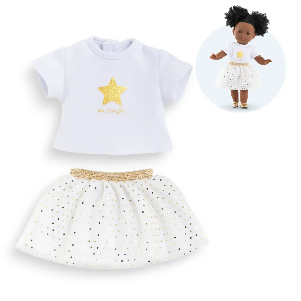 Corolle - Ensemble Jupe & T-shirt Ivoire et Or pour poupée ma Corolle - 3 ans + 