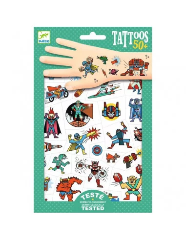 DJECO - Lot de 50 tatouages - Heroes vs villains - 3 ans +