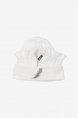 Kadolis - Set de naissance en coton bio : Bonnet et moufles - Plumes