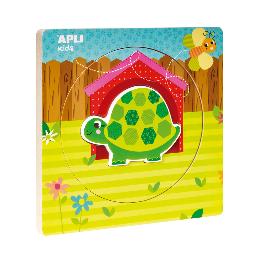 Apli - Puzzle en bois - Croissance des animaux - 3 pièces - De l'oeuf à la tortue