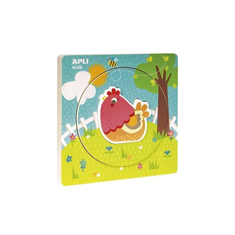 Apli - Puzzle en bois - Croissance des animaux - 3 pièces - De l'oeuf à la poule