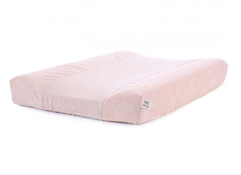 Nobodinoz - Housse de Matelas à Langer - 70X50 - White Bubble/ Misty Pink