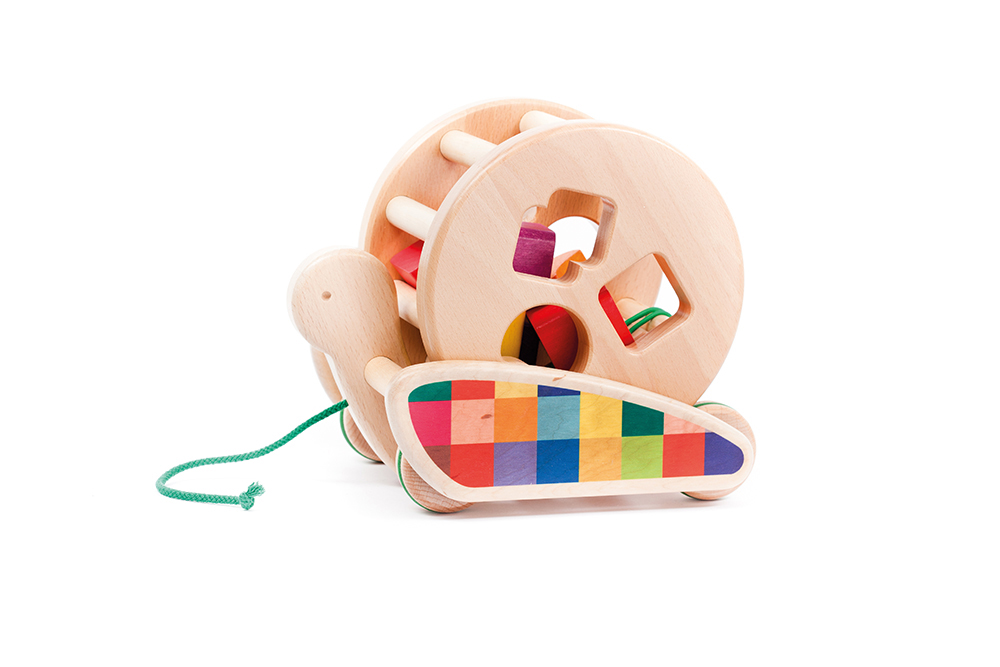 Bajo - Escargot à tirer avec formes à encastrer en bois naturel