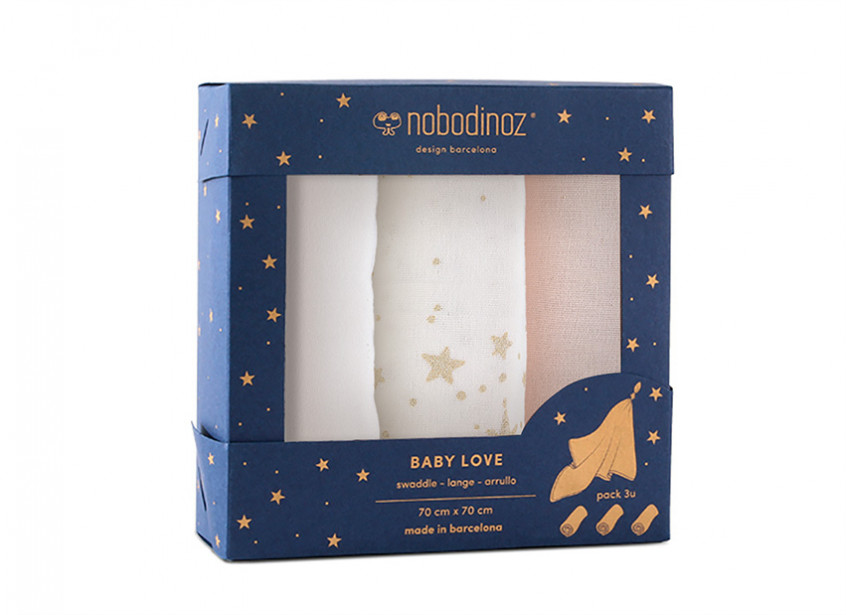 Nobodinoz - Tetras New Pink - Boîte de 3 Langes - Baby Love 70x70