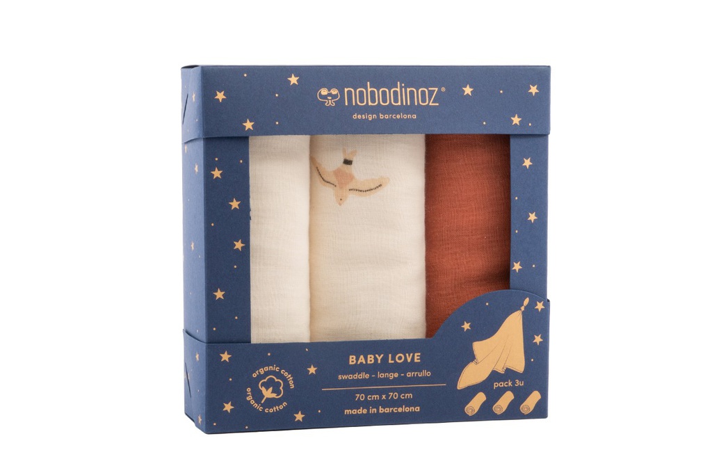 Nobodinoz - Tetras Pack Toffee - Boîte de 3 Langes - Baby Love 70x70
