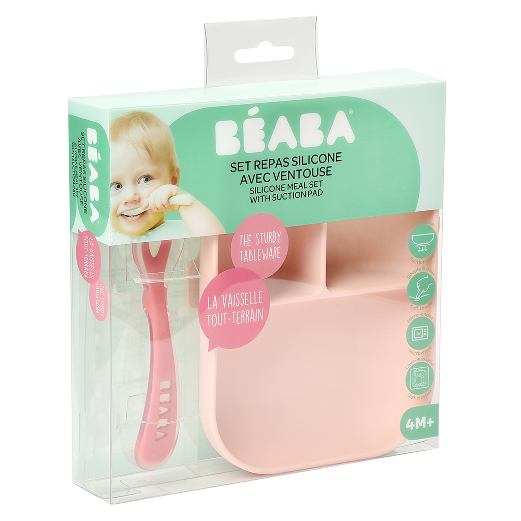 Béaba - Set Repas Silicone Avec Ventouse - Rose