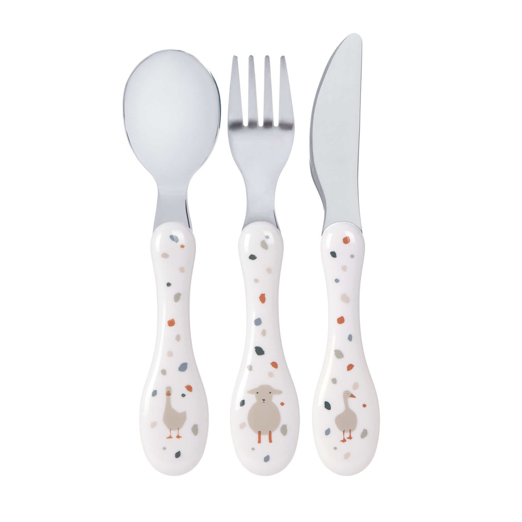 Lässig - Couverts Inox 3 PCS - Tiny Farmer Mouton & Oie, Blanc