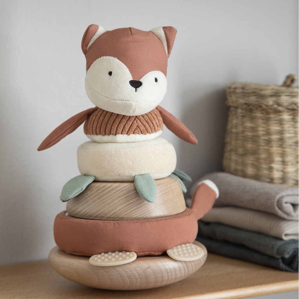 Sebra - Tour d'anneaux à empiler bois et coton - Renard