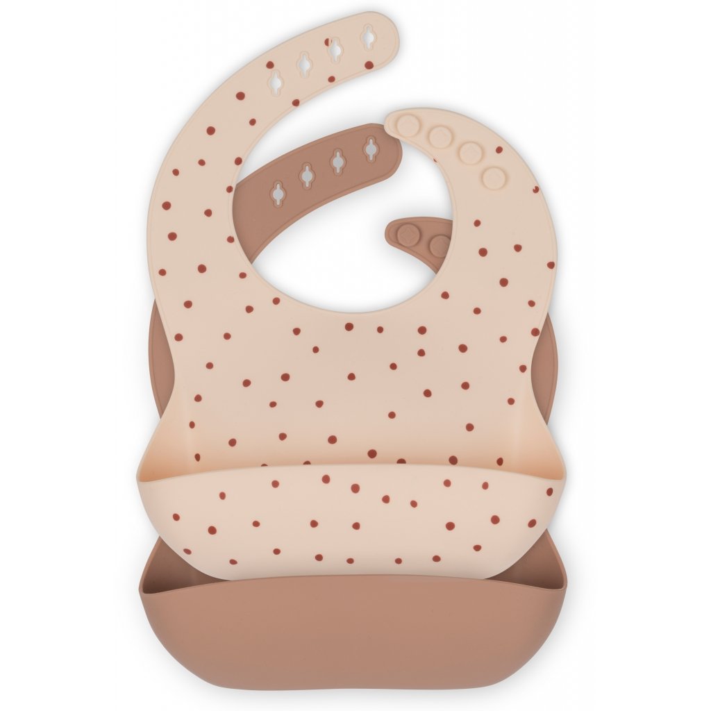 Konges Slojd - Pack de 2 Bavoirs en Silicone - Point Rouge Framboise / Ecorce