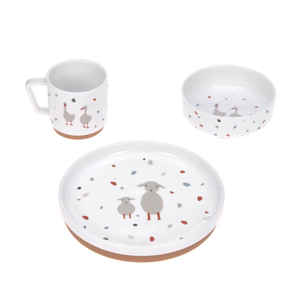 Lässig - Coffret repas en porcelaine - Tiny Farmer Mouton &amp; Oie