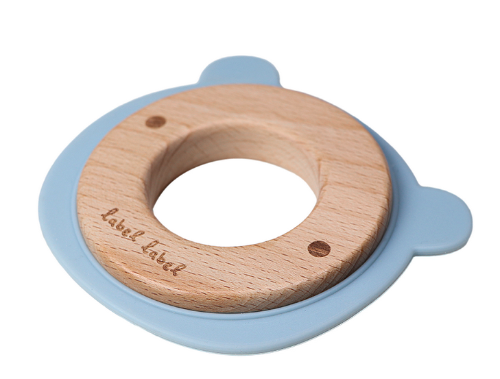 Label Label - Anneau de dentition - Bois et silicone - bleu