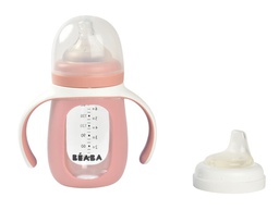 [913520] Béaba - Biberon d'apprentissage en verre 2 en 1 - rose