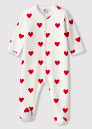 Petit bateau - pyjama avec pieds - Dors bien à coeurs rouges