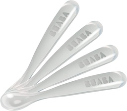 Béaba - Set de 4 cuillères 1er âge en silicone - Gris clair