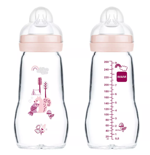Mam - Biberon en verre 260ml - Feel Good - Rose