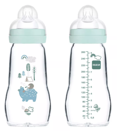 Mam - Biberon en verre 260ml - Feel Good - Bleu